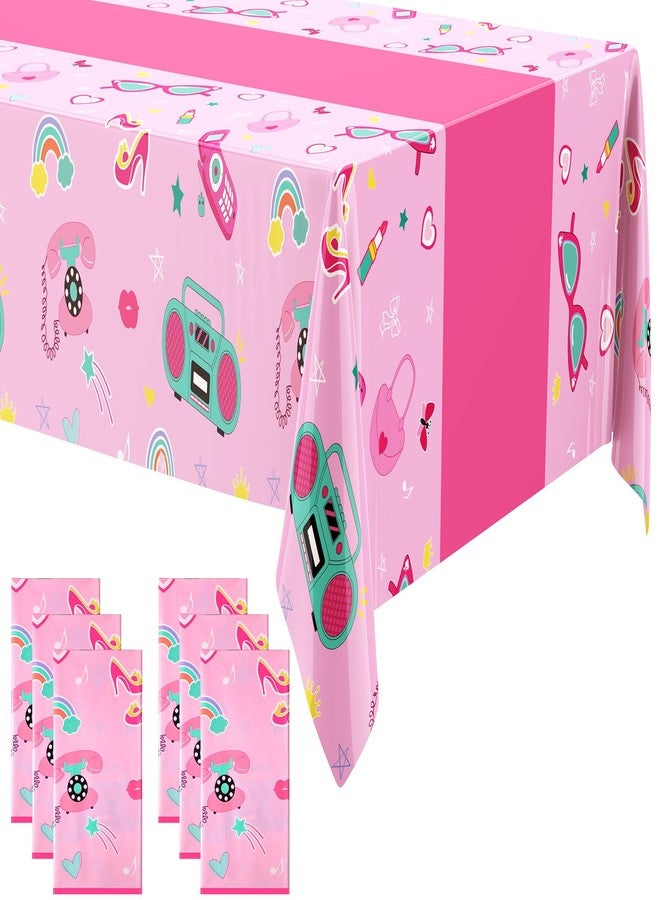 اودين مفارش طاولة حفلات عيد ميلاد الأميرات الوردية من أودين، 6 قطع، مقاس 54 بوصة × 108 بوصة، للأطفال والفتيات، بتصميم دمى الأميرات، أغطية طاولات بلاستيكية للاستخدام مرة واحدة، لوازم الحفلات - Image 1